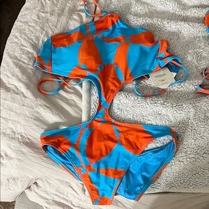 Vibrant Orange and Blue Swimsuit